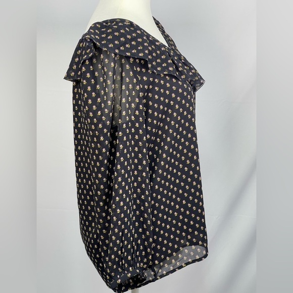 LOFT floral print navy blouse. Women’s small - Picture 5 of 12